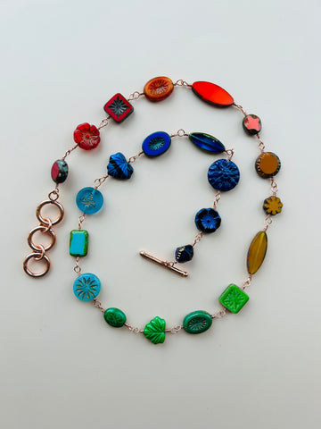 Rainbow-hued Czech glass choker
