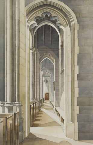 Marina Ahun's "Princeton University Chapel - Interior Arches" Watercolor Fine Print Art