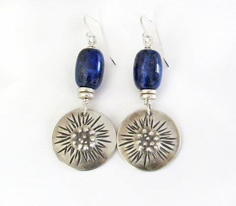 Lapis Lazuli and Pewter Beaded Earrings by Silver and Earth Jewelry
