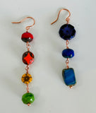 Rainbow-hued Czech glass dangling earrings