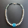 Pearls and Blue Murano Glass Necklace by SJ Mack Design