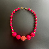 Hot Pink with Salmon Crocheted Bead Necklace by SJ Mack Design