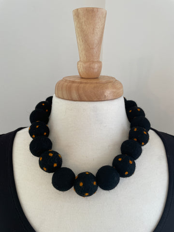 SJ Mack Design Solid Black Beads With Orange Polka Dots