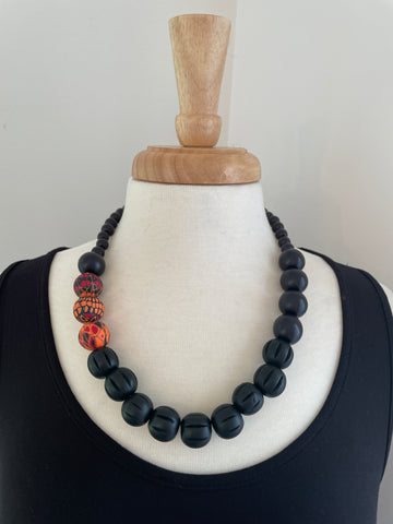 SJ Mack Design Carved Black Wooden Beads and Polymer Clay