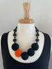 SJ Mack Design Carved Wood and Felted Bead Necklace