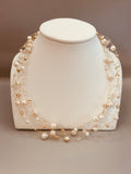 Crocheted wire necklace with freshwater pearls and crystals
