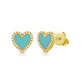 14k Gold and Turquoise Mini Heart Stud Earrings