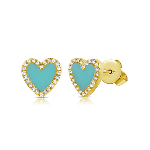 14k Gold and Turquoise Mini Heart Stud Earrings