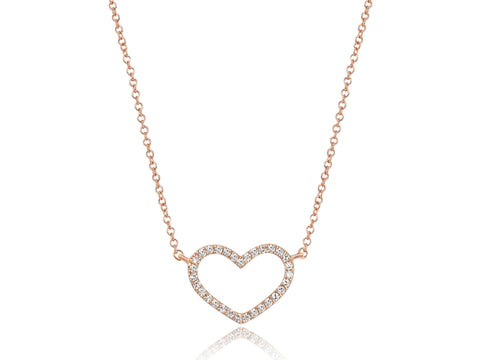 14k Rose Gold Petite Diamond Heart Necklace