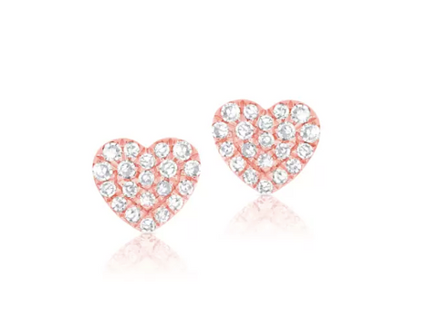 14k Rose Gold Mini Diamond Heart Earrings
