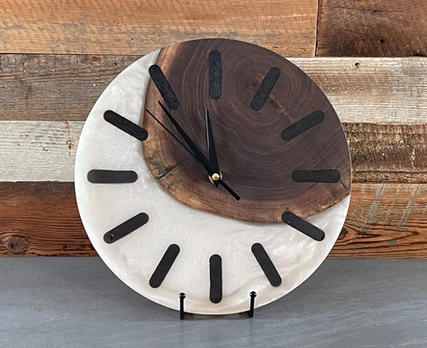 Walnut and Pearl White Epoxy Clock by Rustic Mountain Chic
